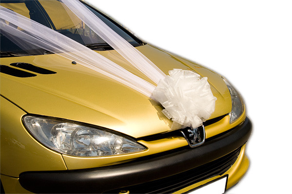 Pro svatební výzdobu auta můžete využít naše extra velké vlizelínové koule