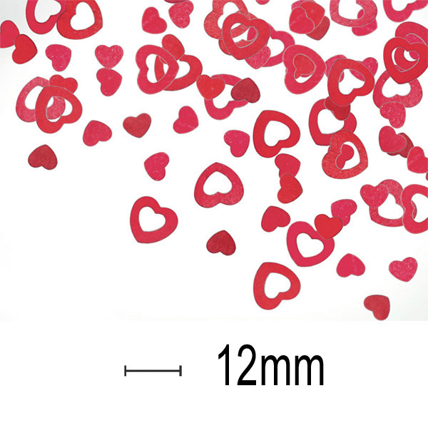 Vysekávané konfety srdíčka - metalická, červená (14g/bal)