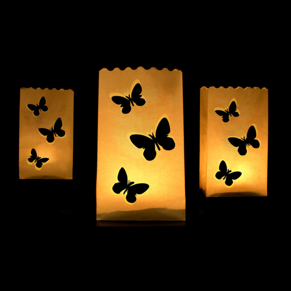 Dekorativní svítilny - papírové lucerny 15x27x9 cm - Motýlci (10 ks/bal)