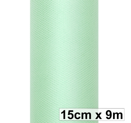 Svatební tyl, šíře 15 cm - mintová ( 9 m/rol )